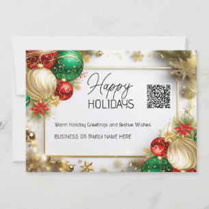 Christmas bauble luxurious white gold QR business Holiday Card
