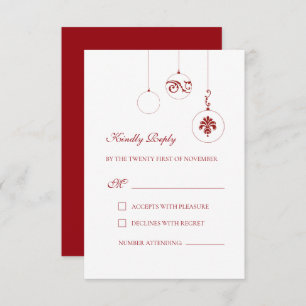 Christmas Bauble Ornaments Winter Red Wedding RSVP Card