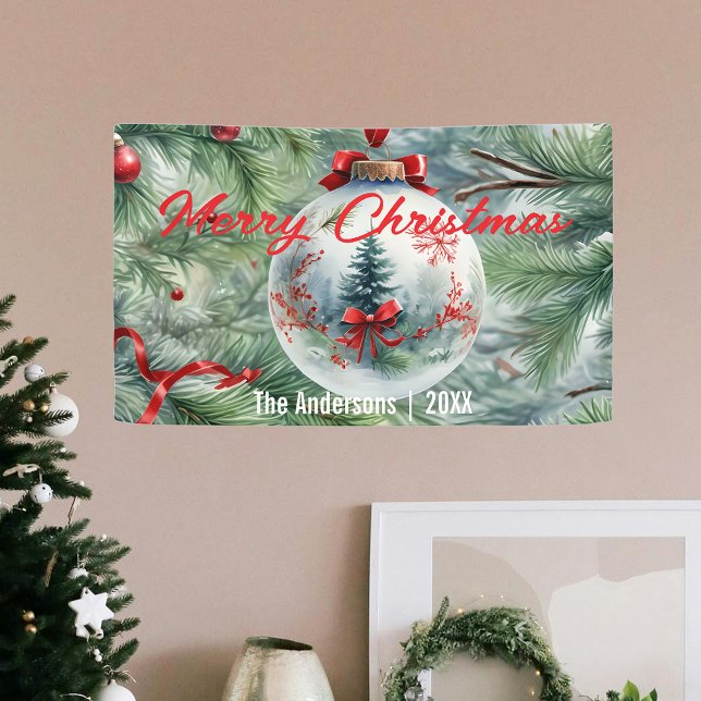 Christmas Bauble with Red Ribbon and Pine Branches Banner (Creator Uploaded)