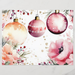 Christmas Baubles and Flowers Scrapbook Paper