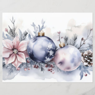Christmas Baubles and Flowers Scrapbook Paper