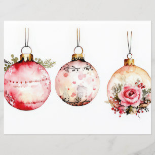Christmas Baubles and Flowers Scrapbook Paper