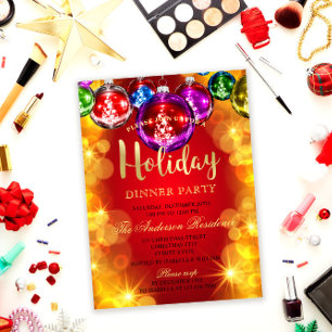 Christmas Baubles Holiday Dinner Party Invitation Postcard