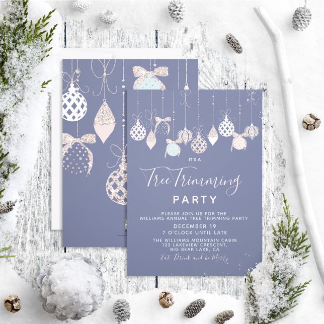 Christmas Baubles Holiday Tree Trimming Party Card (Creator Uploaded)