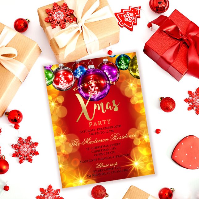 Christmas Baubles Holiday Xmas Party Invitation Postcard (Creator Uploaded)