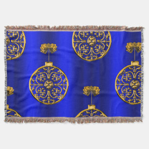 Christmas Baubles on Blue Throw Blanket