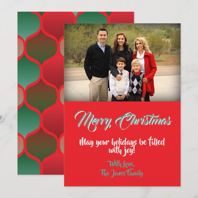 Christmas Baubles on Red Holiday Flat Card (Front/Back)