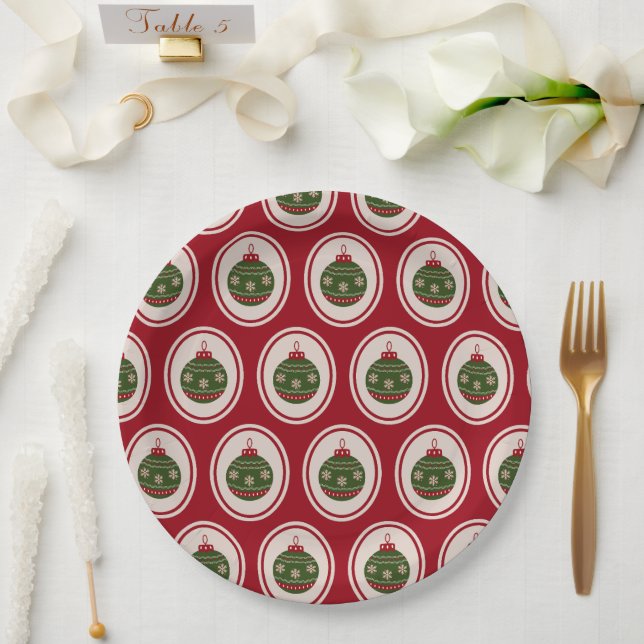 Christmas Baubles Red And Green Paper Plate (Wedding)