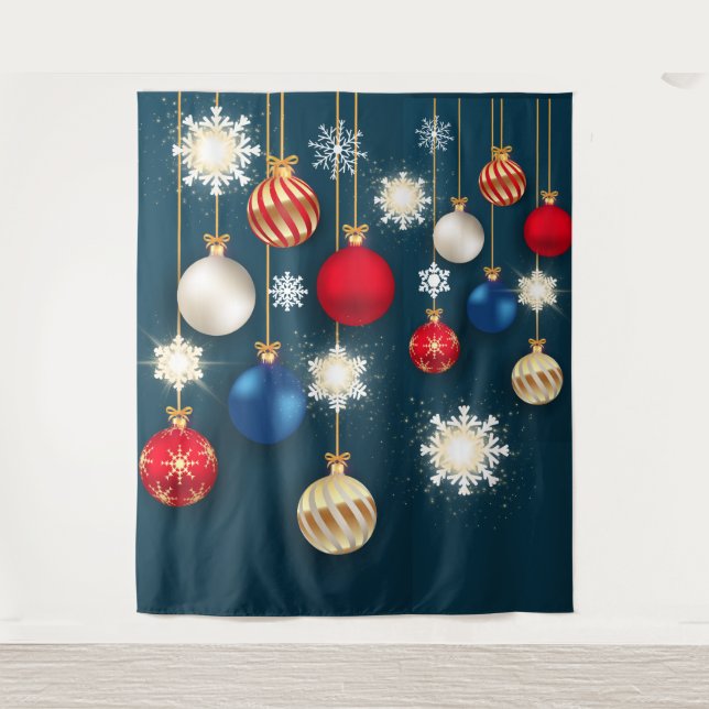 Christmas baubles snowflakes decorations backdrop tapestry (Front)