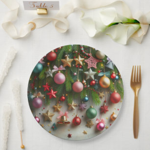 Christmas Baubles, Stars, and Bells Paper Plate