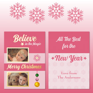 Christmas baubles stars snowflake photos pink