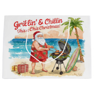 Christmas BBQ Santa at the Beach Florida  Large Gift Bag