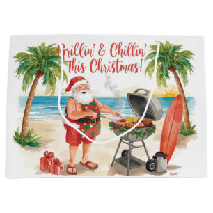 Christmas BBQ Santa at the Beach Florida Large Gift Bag