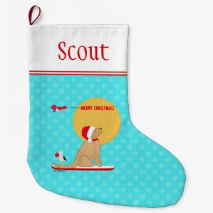 Christmas Beach Day Surfing Dog Aqua Stocking
