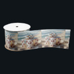 Christmas Beach Gift With Starfish Satin Ribbon<br><div class="desc">A beautifully wrapped gift adorned with starfish patterns sits in the golden sands of a beach,  with gentle ocean waves lapping in the background</div>