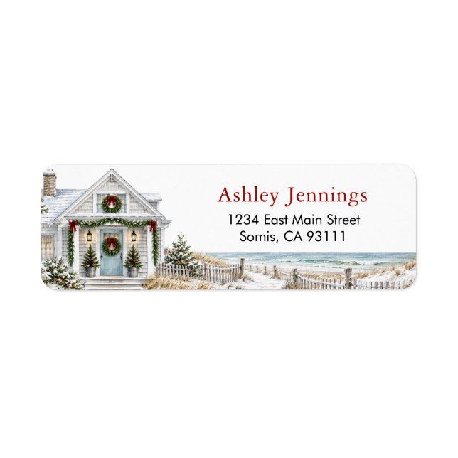 Christmas Beach House Return Address Labels (Front)