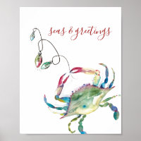 Christmas Beach House Watercolor Print