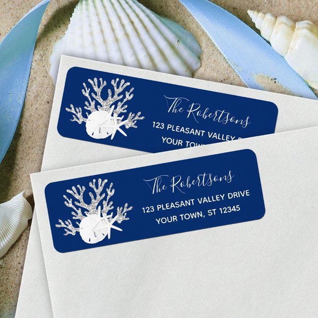 Christmas Beach Navy Sand Dollar Return Address (Creator Uploaded)