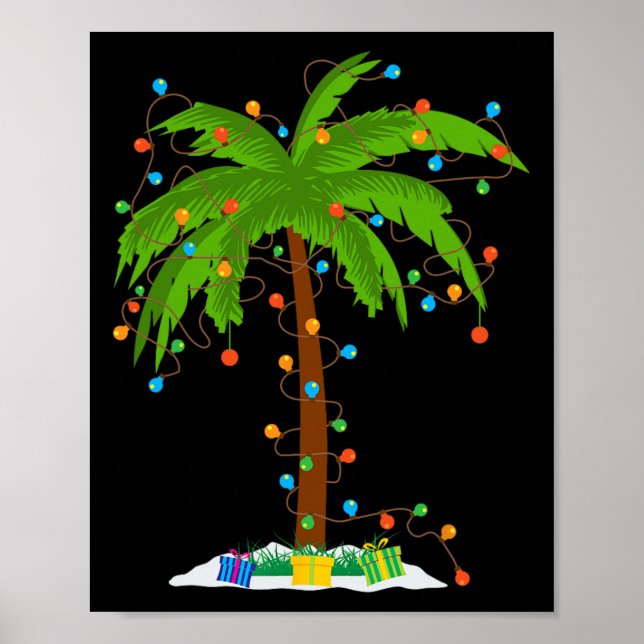 Christmas Beach Palm Tree With Xmas Lights Tropica Poster (Front)