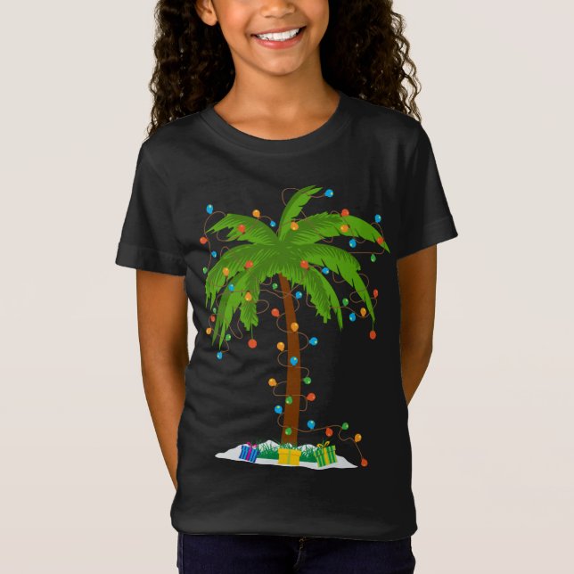Christmas Beach Palm Tree With Xmas Lights Tropica T-Shirt (Front)
