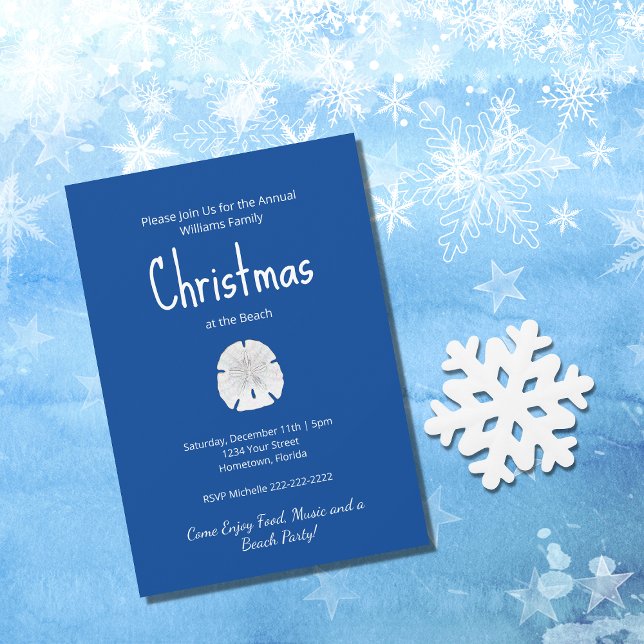 Christmas Beach Party Sand Dollar Tropical Blue  Invitation (Creator Uploaded)
