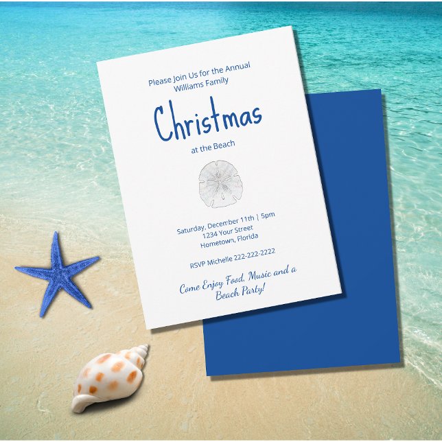 Christmas Beach Party Tropical Sand Dollar  Invitation (Creator Uploaded)