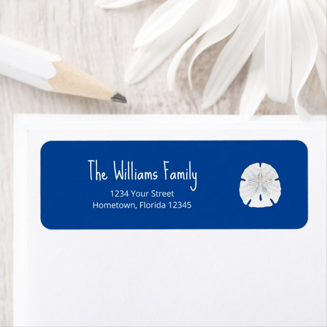 Christmas Beach Sand Dollar Blue Return Address (Insitu)
