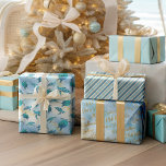 Christmas Beach Sea Turtle Glitter Sparkle Wrapping Paper Sheet<br><div class="desc">This coastal Christmas wrapping paper set features 3 different sheets: a pattern of cute turquoise blue sea turtles on an abstract beach background with a faux gold glitter wave and sparkly star accents; coordinating gold glitter, blue, and aqua stripes; and a pattern of Merry Christmas, Mele Kalikimaka, and Seas &...</div>