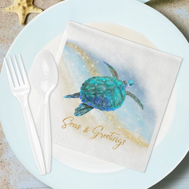 Christmas Beach Sea Turtle Seas and Greetings Napkin (Creator Uploaded)