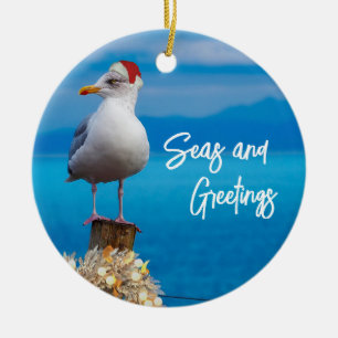 Christmas Beach Seas and Greetings Seagull Ocean Ceramic Tree Decoration
