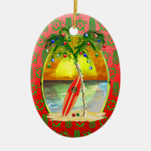 Christmas Beach Sunset Ceramic Tree Decoration