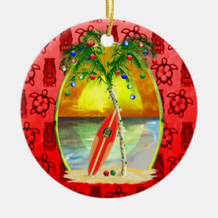 Christmas Beach Sunset Ceramic Tree Decoration