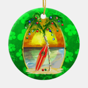 Christmas Beach Sunset Ceramic Tree Decoration