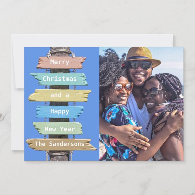 Christmas Beach Theme Sign  Photo Card (Front)