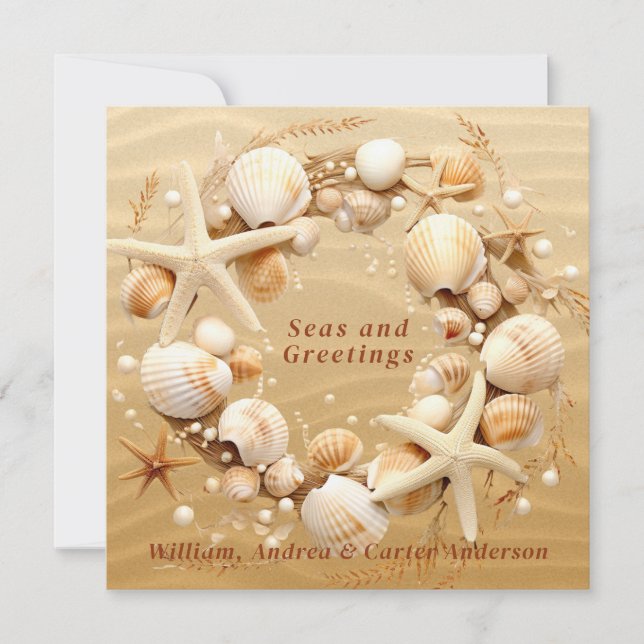 Christmas Beach Tropical Seashells Starfish Holiday Card (Front)