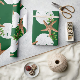 Christmas Beach Wreath Sand Dollar Large Pattern Wrapping Paper