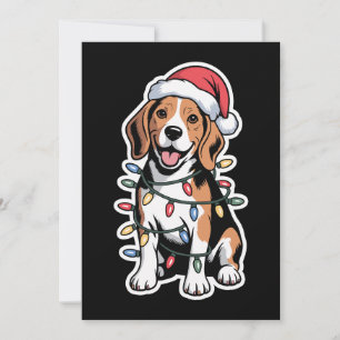 Christmas Beagle Dog Santa Hat Xmas Lights Holiday Invitation