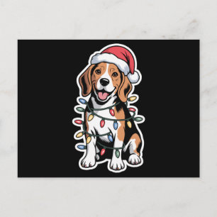 Christmas Beagle Dog Santa Hat Xmas Lights Holiday Postcard