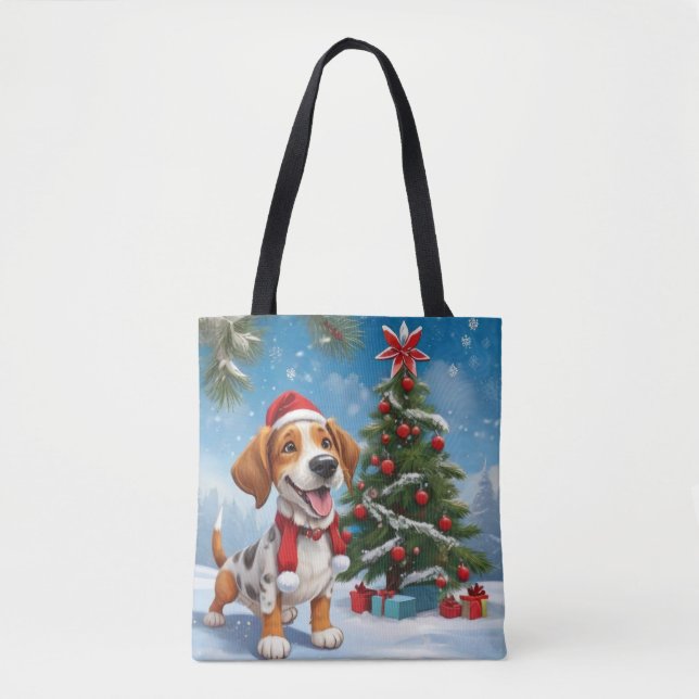Christmas Beagle Dog Tote Bag (Front)