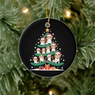 Christmas Beagle Dog Tree Santa Hat Xmas Snowflak Ceramic Tree Decoration