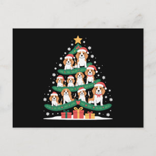 Christmas Beagle Dog Tree Santa Hat Xmas Snowflak Holiday Postcard