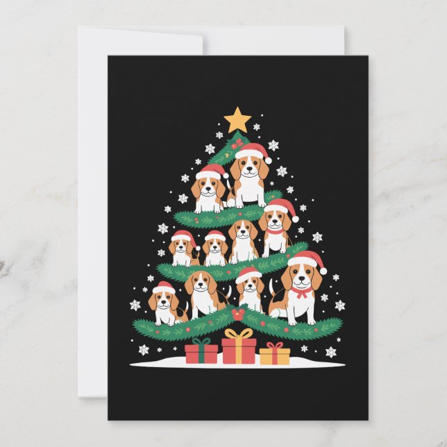 Christmas Beagle Dog Tree Santa Hat Xmas Snowflak Invitation (Front)