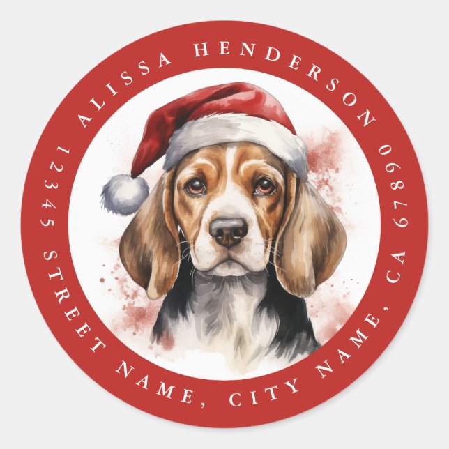 Christmas Beagle Round Stickers (Front)