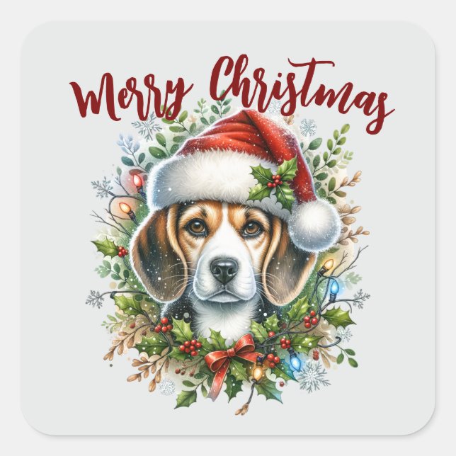 Christmas Beagle Rustic Christmas Farmhouse Style  Square Sticker (Front)