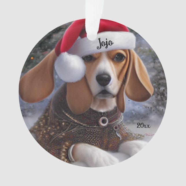 Christmas Beagle, Santa Dog Ornament (Front)