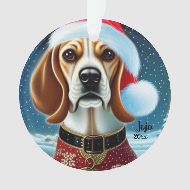 Christmas Beagle, Santa Dog Ornament (Front)