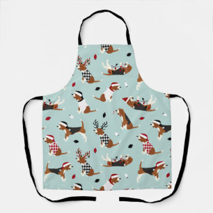 Christmas Beagles Blue Apron