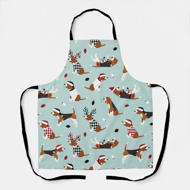 Christmas Beagles Blue Apron (Front)