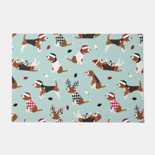 Christmas Beagles Blue Doormat
