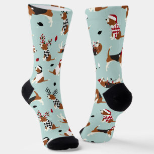 Christmas Beagles Blue Socks